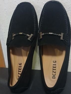 DCZTELG Men’s Black Suede Driving Moccasins Loafers Metal Bit Detail Size 7